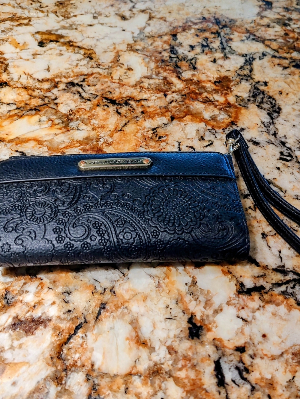 Stone Mountain Accessories Black Embossed Leather Wristlet Clutch